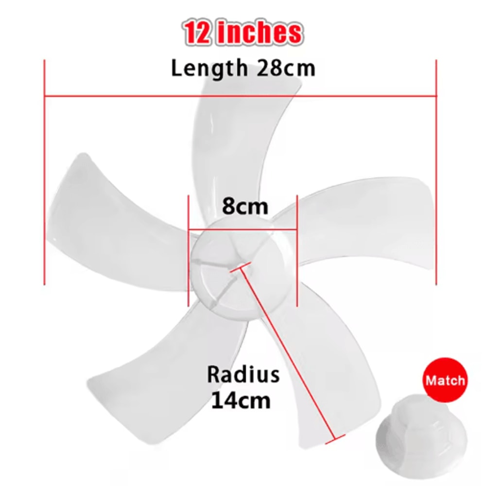 12 Inch Plastic Fan Blade Five Leaf Replacement With Nut Cover For Pedestal And Table Fans 0