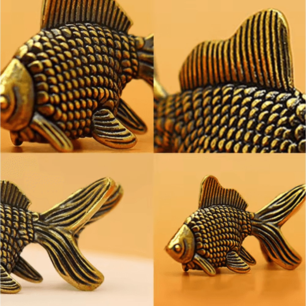 Retro Brass Goldfish Figurine Lucky Animal Statue Desk Ornament And Tea Pet 2