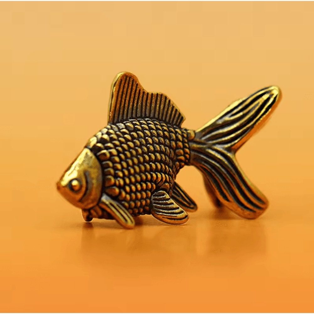 Retro Brass Goldfish Figurine Lucky Animal Statue Desk Ornament And Tea Pet 3