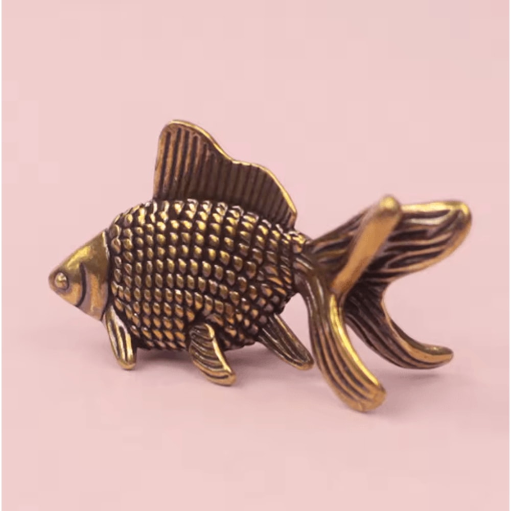 Retro Brass Goldfish Figurine Lucky Animal Statue Desk Ornament And Tea Pet 4