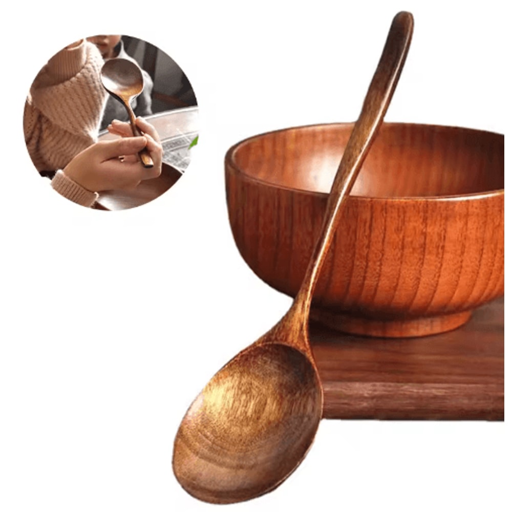 Wooden Soup Spoon Eco Friendly Natural Ellipse Ladle For Cooking And Dining 0