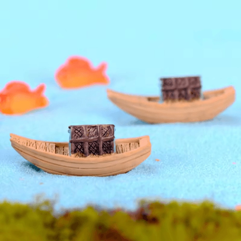 Miniature Resin Boat Figurines Retro Awning Boats For Dollhouse Bonsai And Micro Landscape Decor 3
