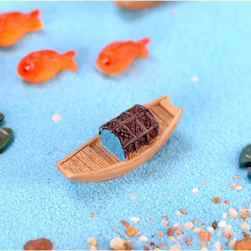 Miniature Resin Boat Figurines Retro Awning Boats For Dollhouse Bonsai And Micro Landscape Decor 4