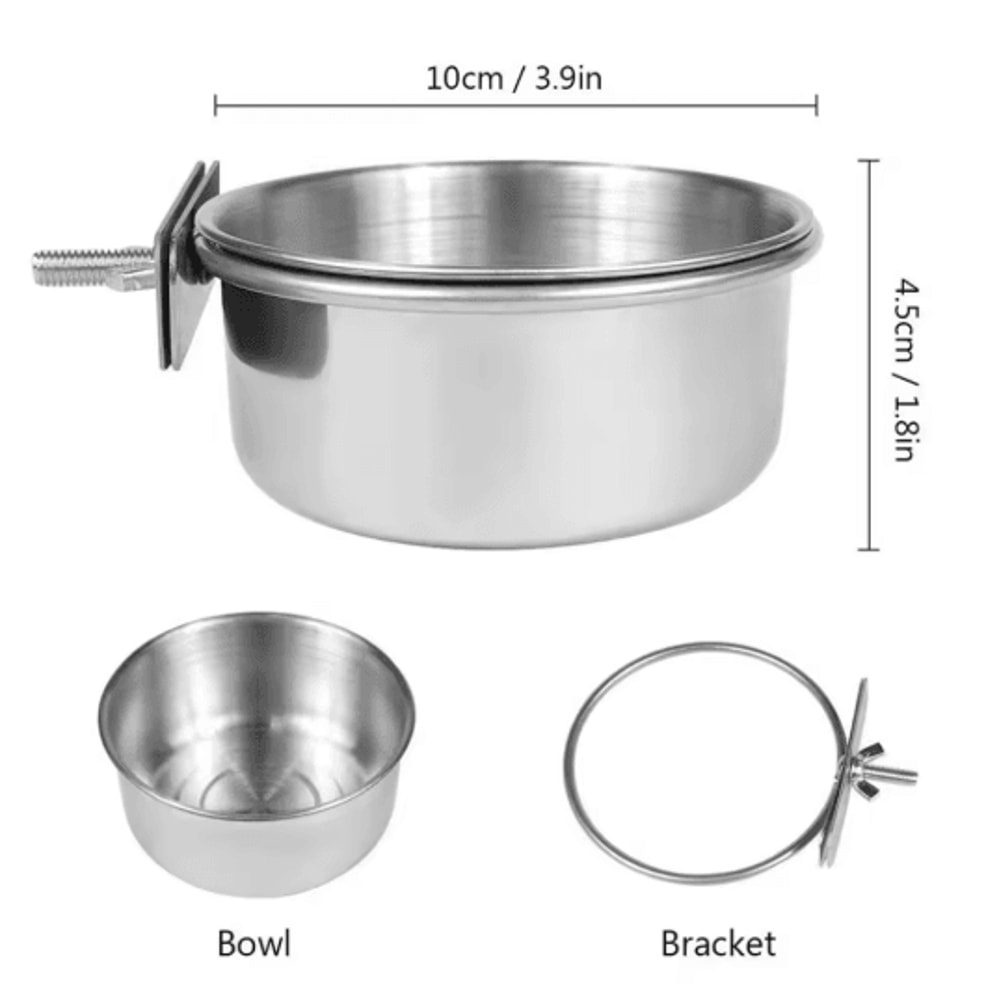 Stainless Steel Pet Food Dish With Clamp Hanging Feeding Bowl For Birds And Small Animals 10 To 14 2