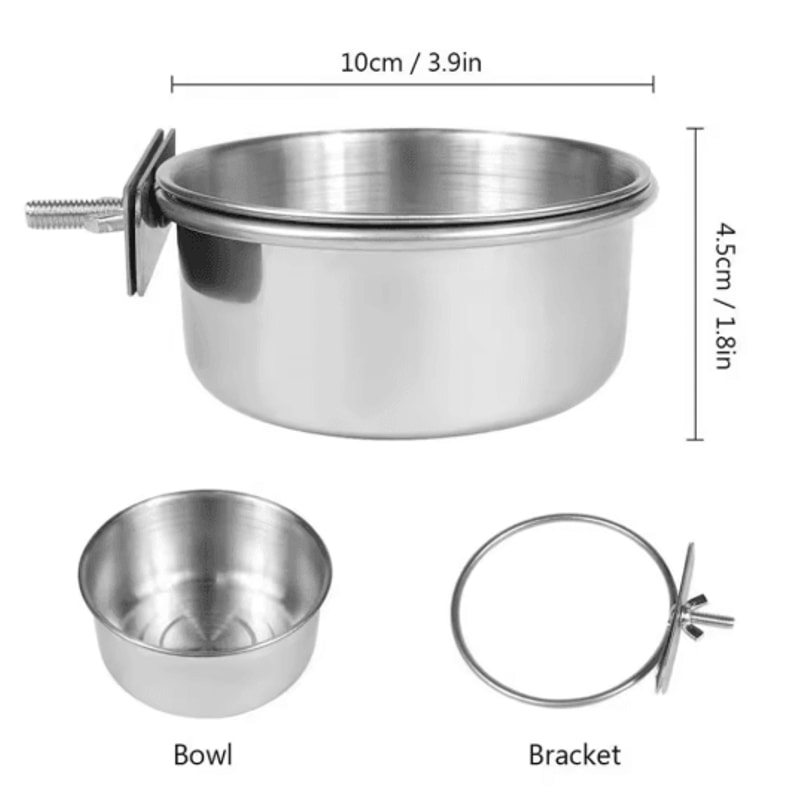 Stainless Steel Pet Food Dish With Clamp Hanging Feeding Bowl For Birds And Small Animals 10 To 14 2