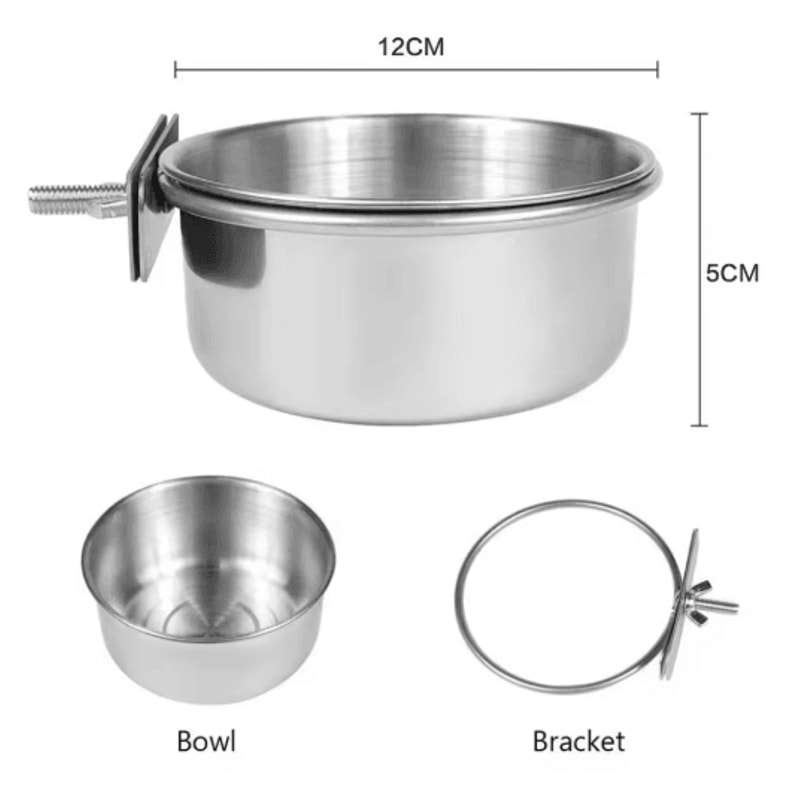 Stainless Steel Pet Food Dish With Clamp Hanging Feeding Bowl For Birds And Small Animals 10 To 14 3
