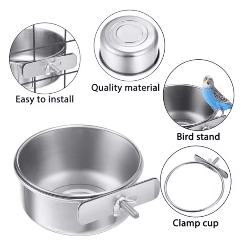 Stainless Steel Pet Food Dish With Clamp Hanging Feeding Bowl For Birds And Small Animals 10 To 14 5