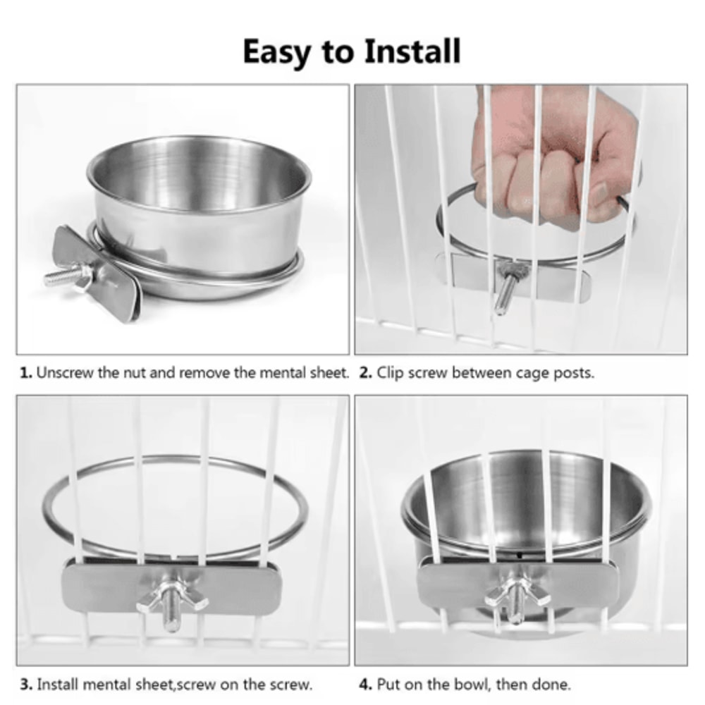 Stainless Steel Pet Food Dish With Clamp Hanging Feeding Bowl For Birds And Small Animals 10 To 14 6