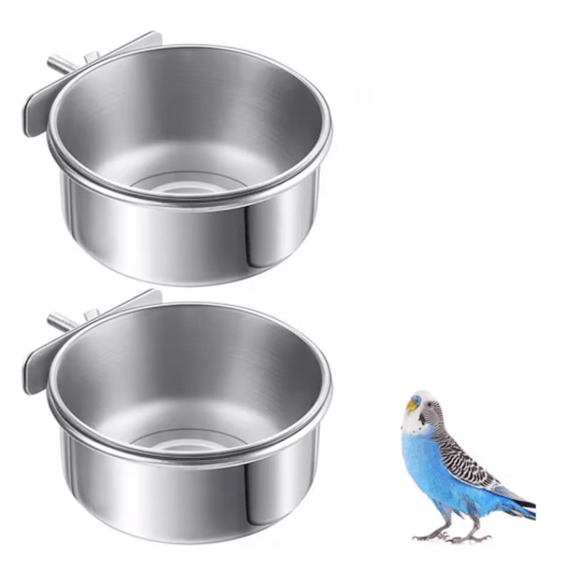Stainless Steel Pet Food Dish With Clamp Hanging Feeding Bowl For Birds And Small Animals 10 To 14 7