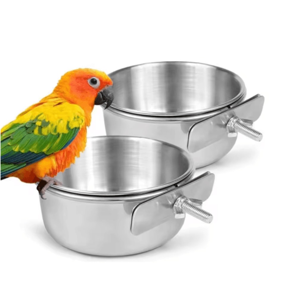 Stainless Steel Pet Food Dish With Clamp Hanging Feeding Bowl For Birds And Small Animals 10 To 14 9