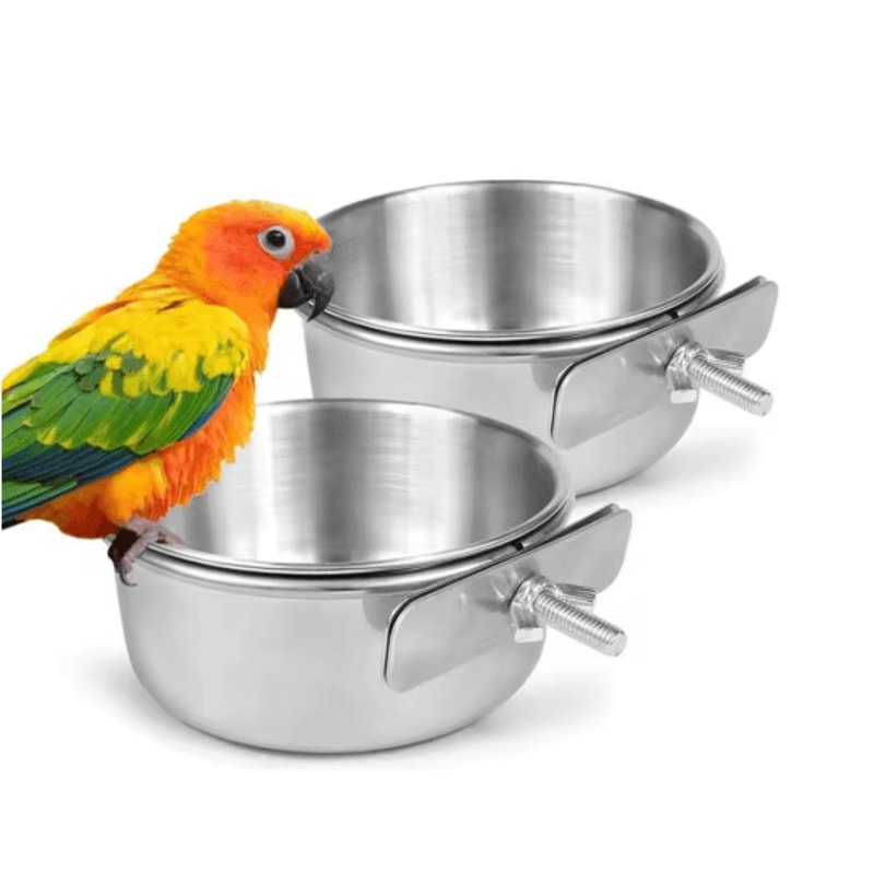 Stainless Steel Pet Food Dish With Clamp Hanging Feeding Bowl For Birds And Small Animals 10 To 14 9