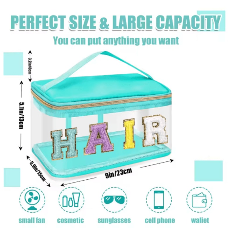 Green Transparent Makeup Bag Large Capacity Cosmetic And Toiletry Organizer With HAIR Letter Design 2