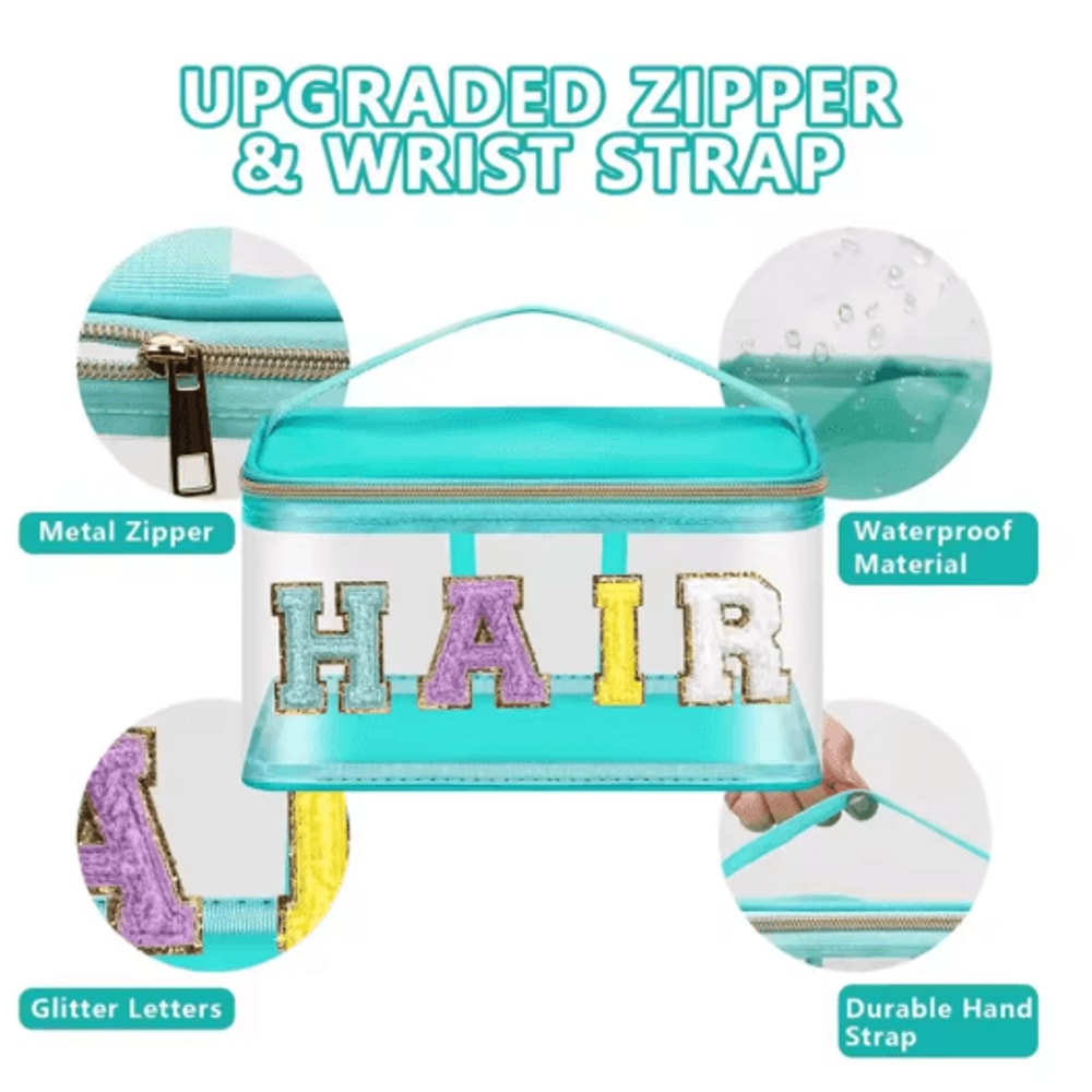 Green Transparent Makeup Bag Large Capacity Cosmetic And Toiletry Organizer With HAIR Letter Design 3