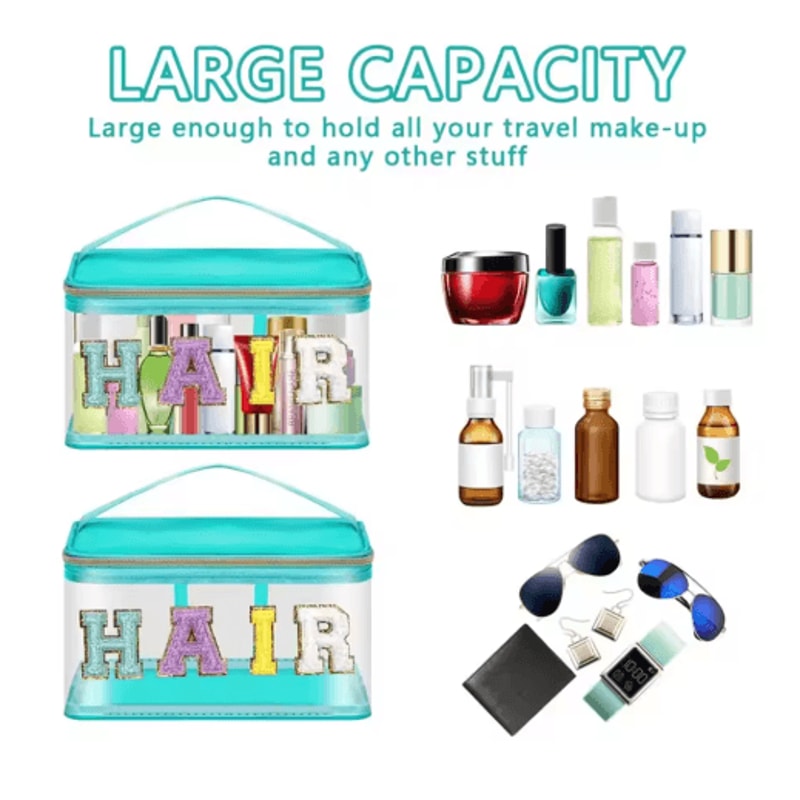 Green Transparent Makeup Bag Large Capacity Cosmetic And Toiletry Organizer With HAIR Letter Design 0