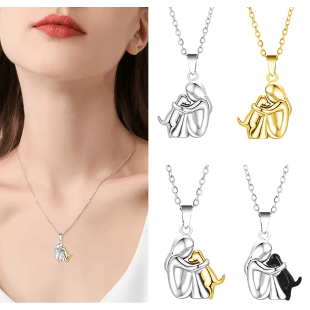 Alloy Hug Pendant Necklace Dog Lover Charm Necklace For Everyday And Elegant Wear 0