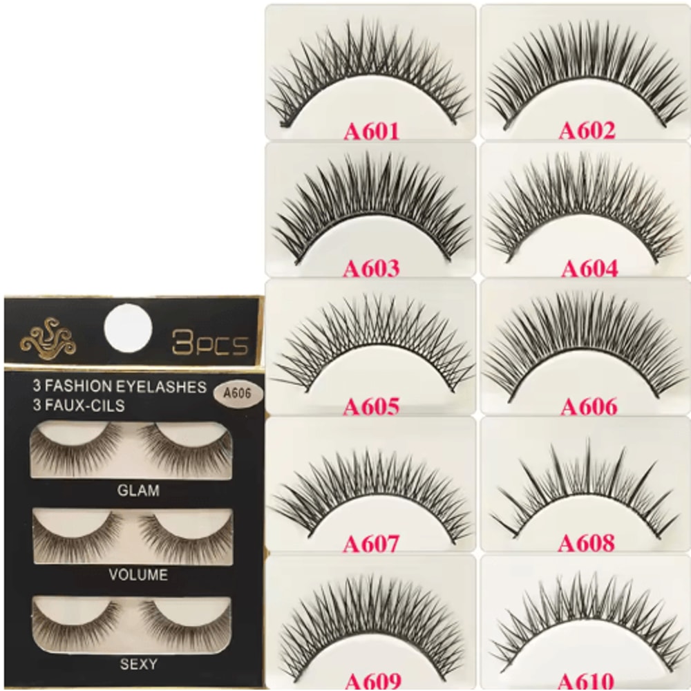 3 Pairs Fashion False Eyelashes Long Natural Looking Lash Extensions For Daily And Party Makeup 0