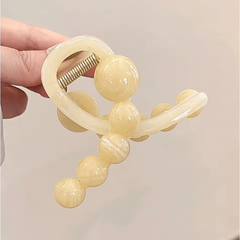 Womens Hair Claw Clip With Round Beads Korean Style High Ponytail Clamp Barrette 3