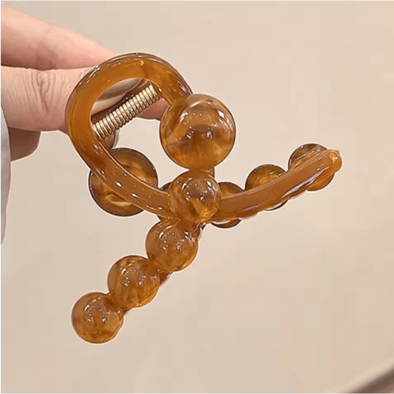 Womens Hair Claw Clip With Round Beads Korean Style High Ponytail Clamp Barrette 4