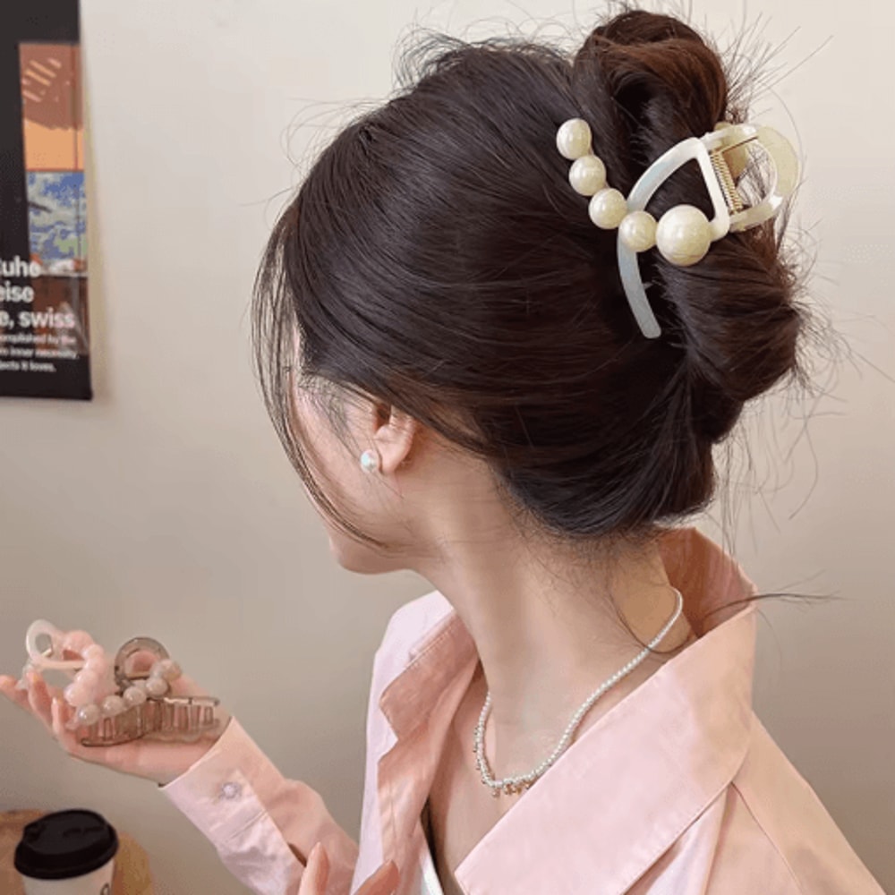Womens Hair Claw Clip With Round Beads Korean Style High Ponytail Clamp Barrette 8