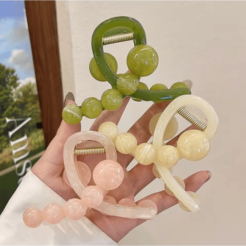 Womens Hair Claw Clip With Round Beads Korean Style High Ponytail Clamp Barrette 0