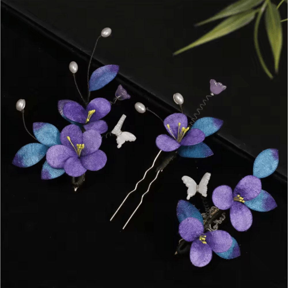 Purple Faux Velvet Hairpin Ancient Style Handmade Filigree Hair Accessory For Hanfu And Cosplay 1 T 1