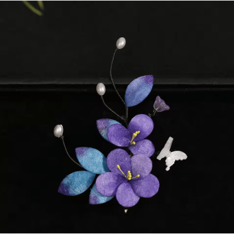 Purple Faux Velvet Hairpin Ancient Style Handmade Filigree Hair Accessory For Hanfu And Cosplay 1 T 3