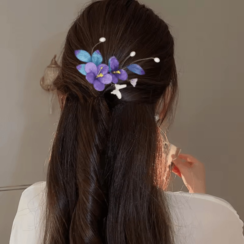 Purple Faux Velvet Hairpin Ancient Style Handmade Filigree Hair Accessory For Hanfu And Cosplay 1 T 5