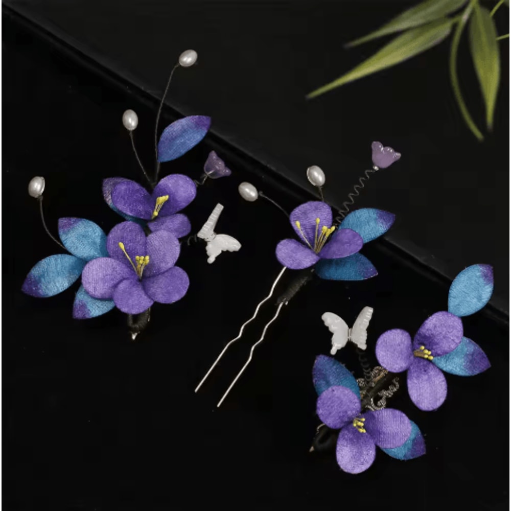 Purple Faux Velvet Hairpin Ancient Style Handmade Filigree Hair Accessory For Hanfu And Cosplay 1 T 0