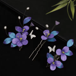 purple faux velvet hairpin ancient style handmade filigree hair accessory for hanfu and cosplay 1 to 3 pcs