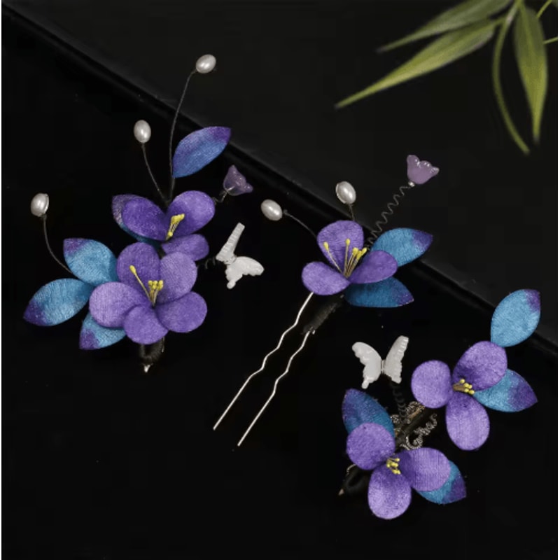 Purple Faux Velvet Hairpin Ancient Style Handmade Filigree Hair Accessory For Hanfu And Cosplay 1 T 0