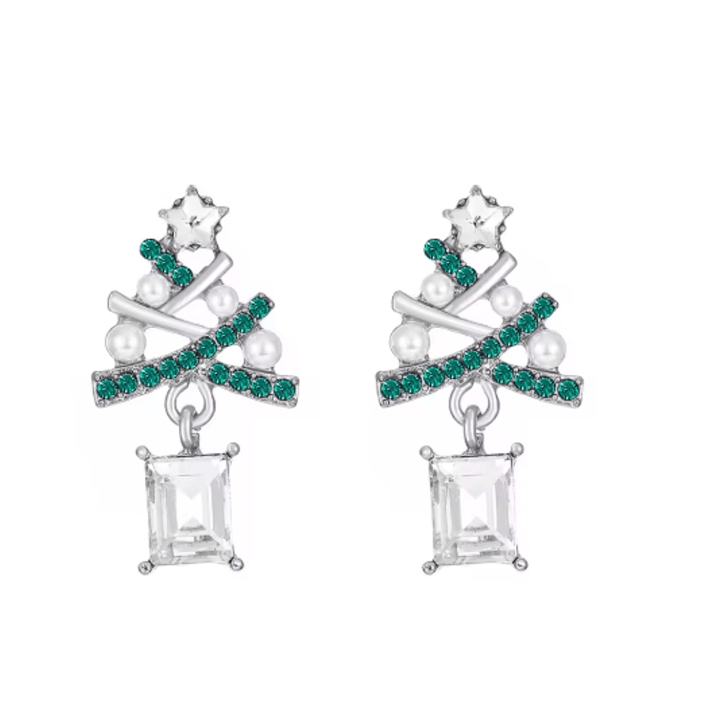 Christmas Tree Dangle Earrings Shiny Rhinestone Star Drop Earrings For Women And Girls 1