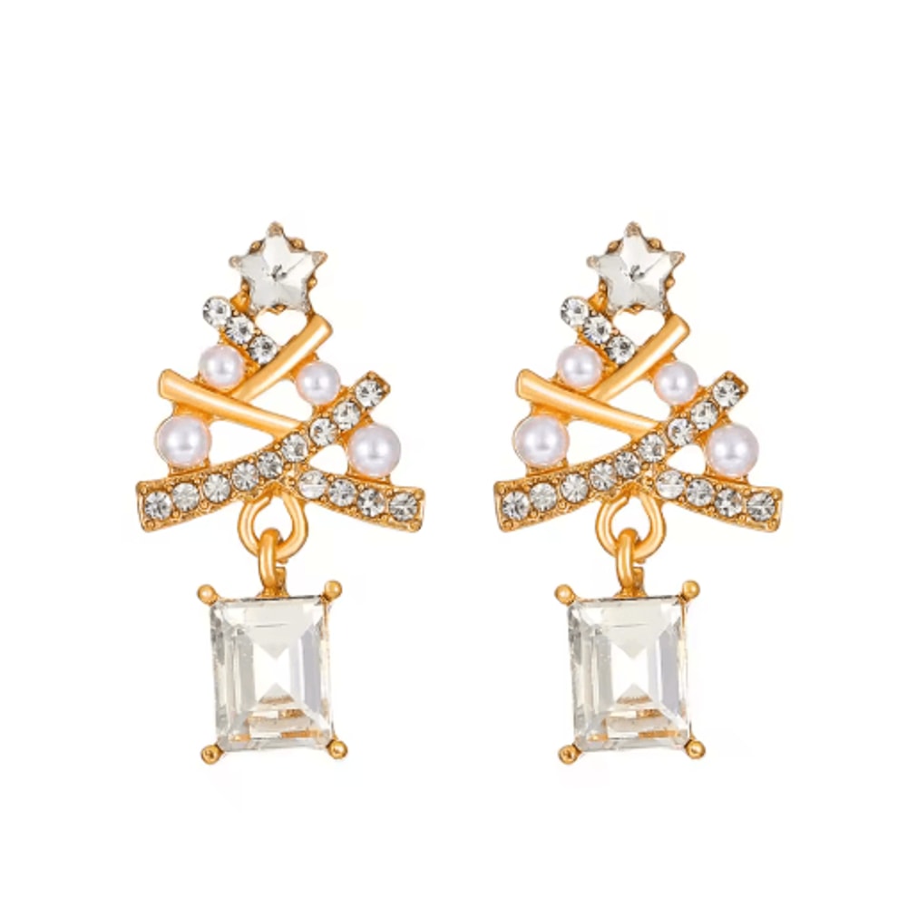 Christmas Tree Dangle Earrings Shiny Rhinestone Star Drop Earrings For Women And Girls 2