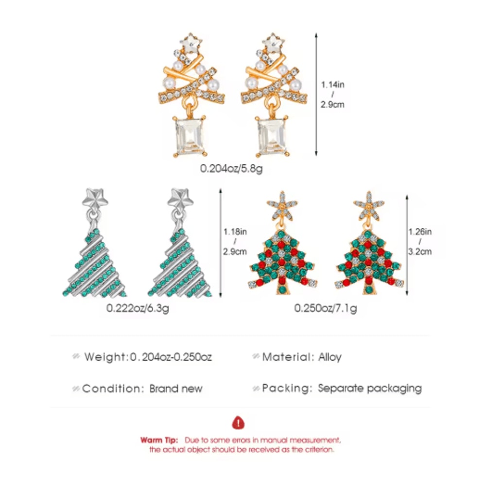 Christmas Tree Dangle Earrings Shiny Rhinestone Star Drop Earrings For Women And Girls 5
