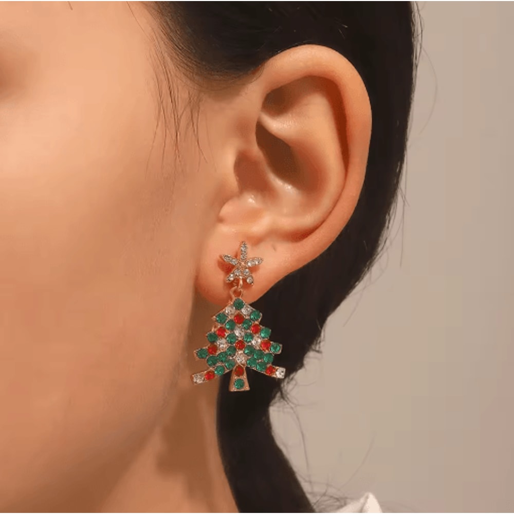 Christmas Tree Dangle Earrings Shiny Rhinestone Star Drop Earrings For Women And Girls 8
