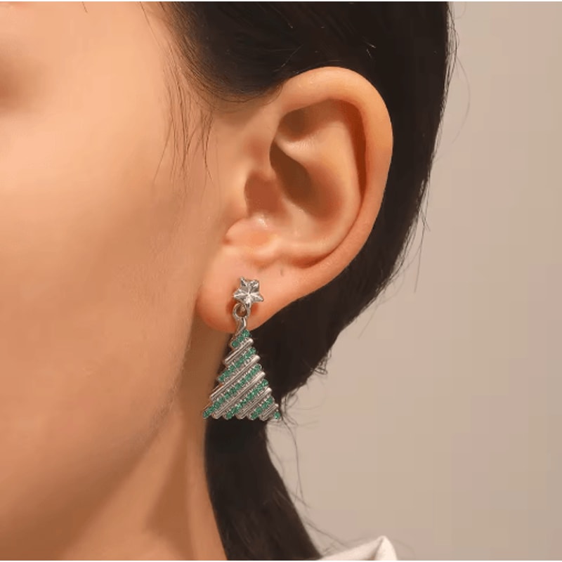 Christmas Tree Dangle Earrings Shiny Rhinestone Star Drop Earrings For Women And Girls 9