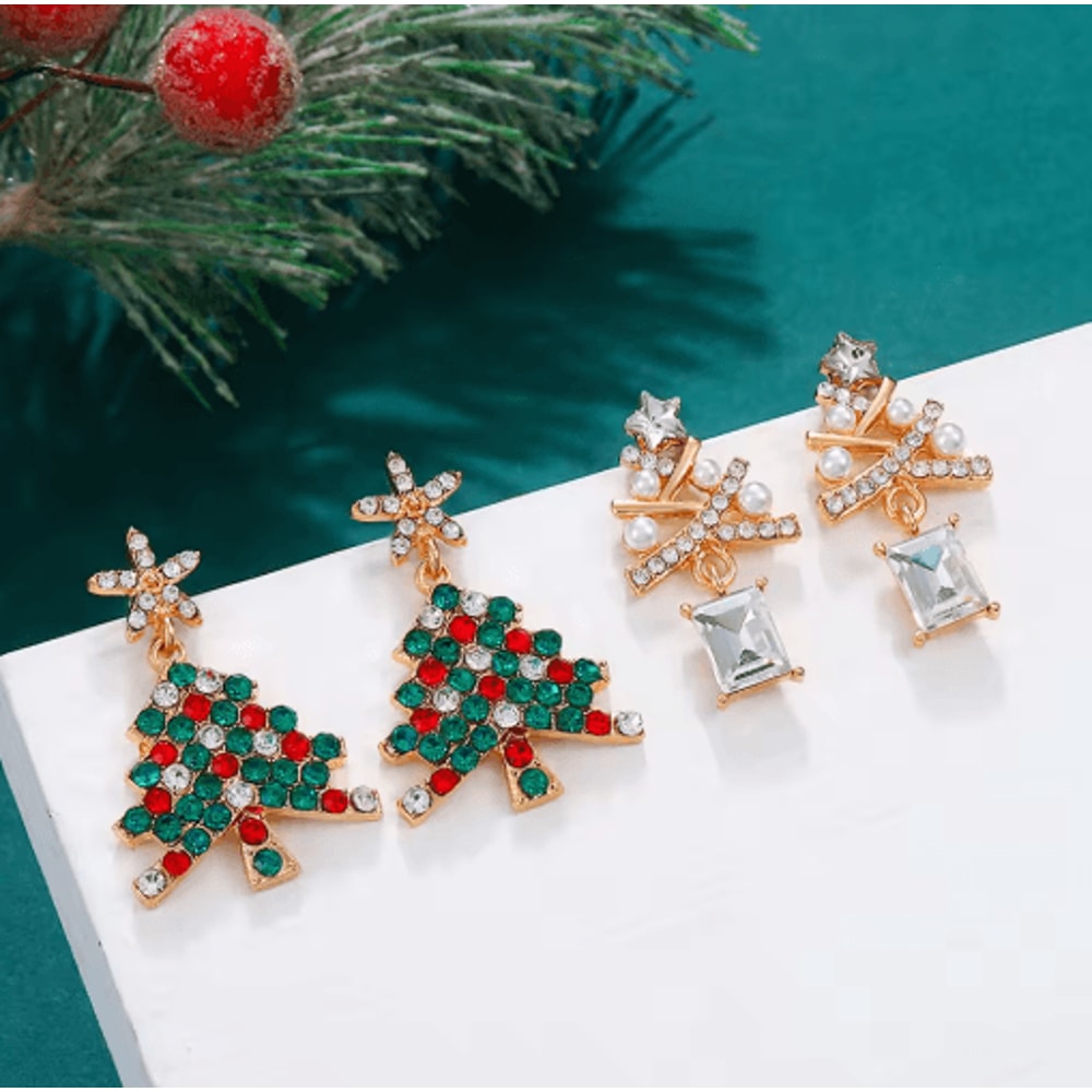 Christmas Tree Dangle Earrings Shiny Rhinestone Star Drop Earrings For Women And Girls 0