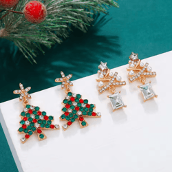 christmas tree dangle earrings shiny rhinestone star drop earrings for women and girls