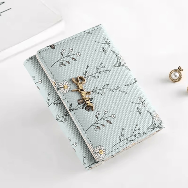 Womens PU Leather Wallet Flower Printed Short Slim Coin Purse With Card Holder 3