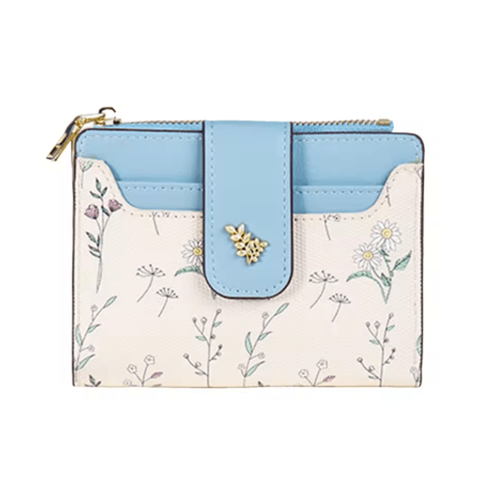 Womens PU Leather Wallet Flower Printed Short Slim Coin Purse With Card Holder 5