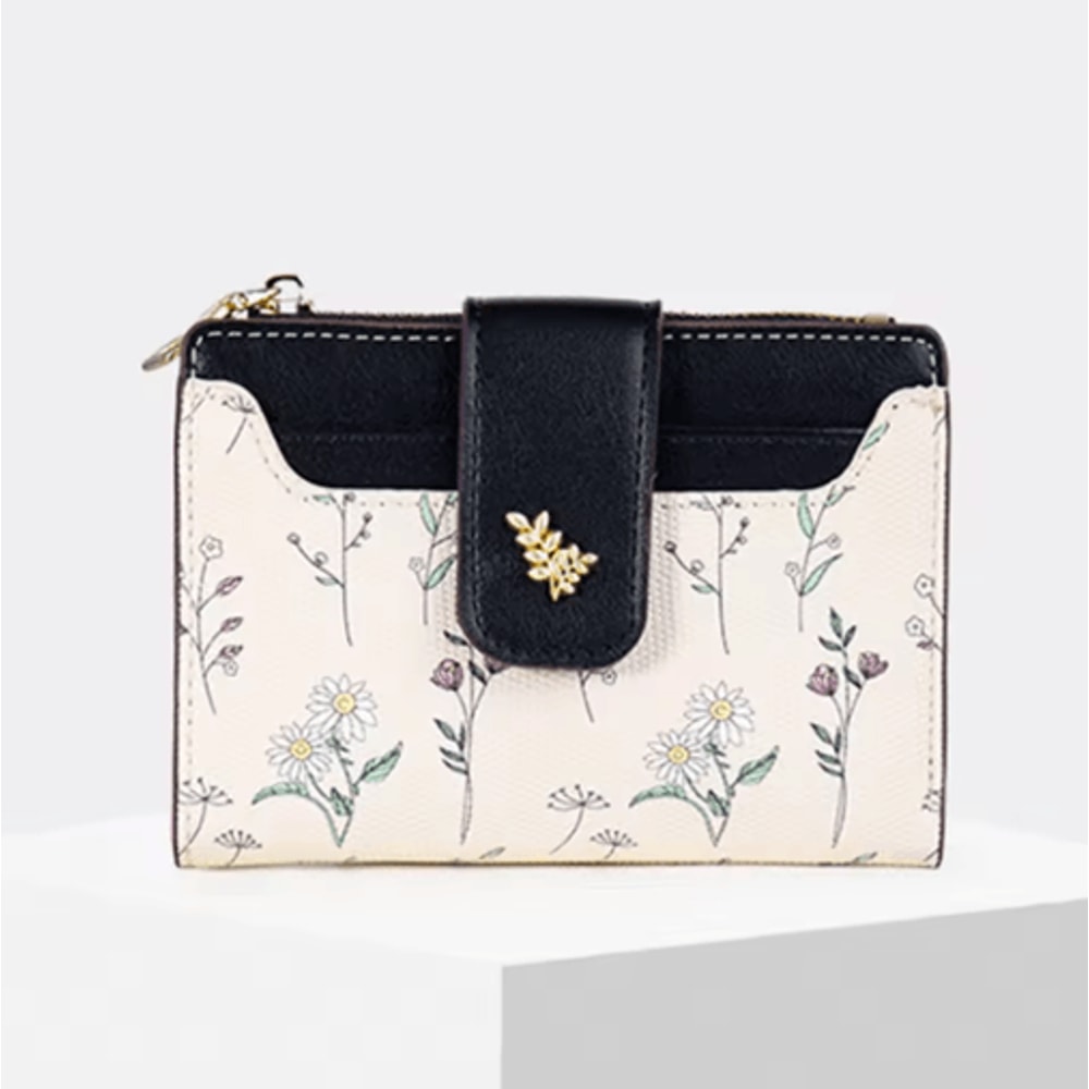 Womens PU Leather Wallet Flower Printed Short Slim Coin Purse With Card Holder 6