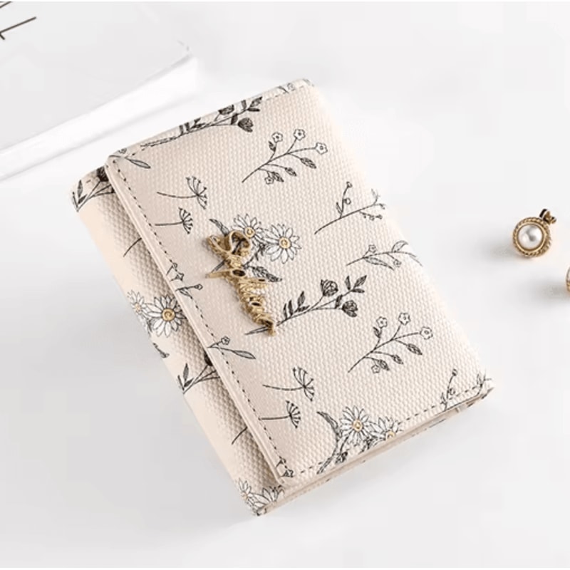 Womens PU Leather Wallet Flower Printed Short Slim Coin Purse With Card Holder 7