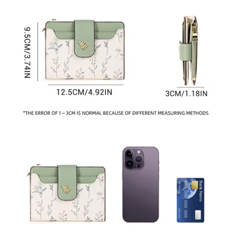 Womens PU Leather Wallet Flower Printed Short Slim Coin Purse With Card Holder 9