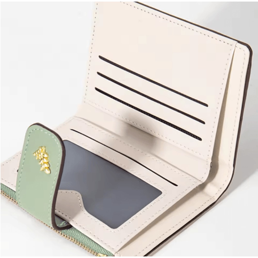 Womens PU Leather Wallet Flower Printed Short Slim Coin Purse With Card Holder 11