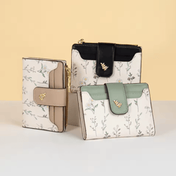 womens pu leather wallet flower printed short slim coin purse with card holder