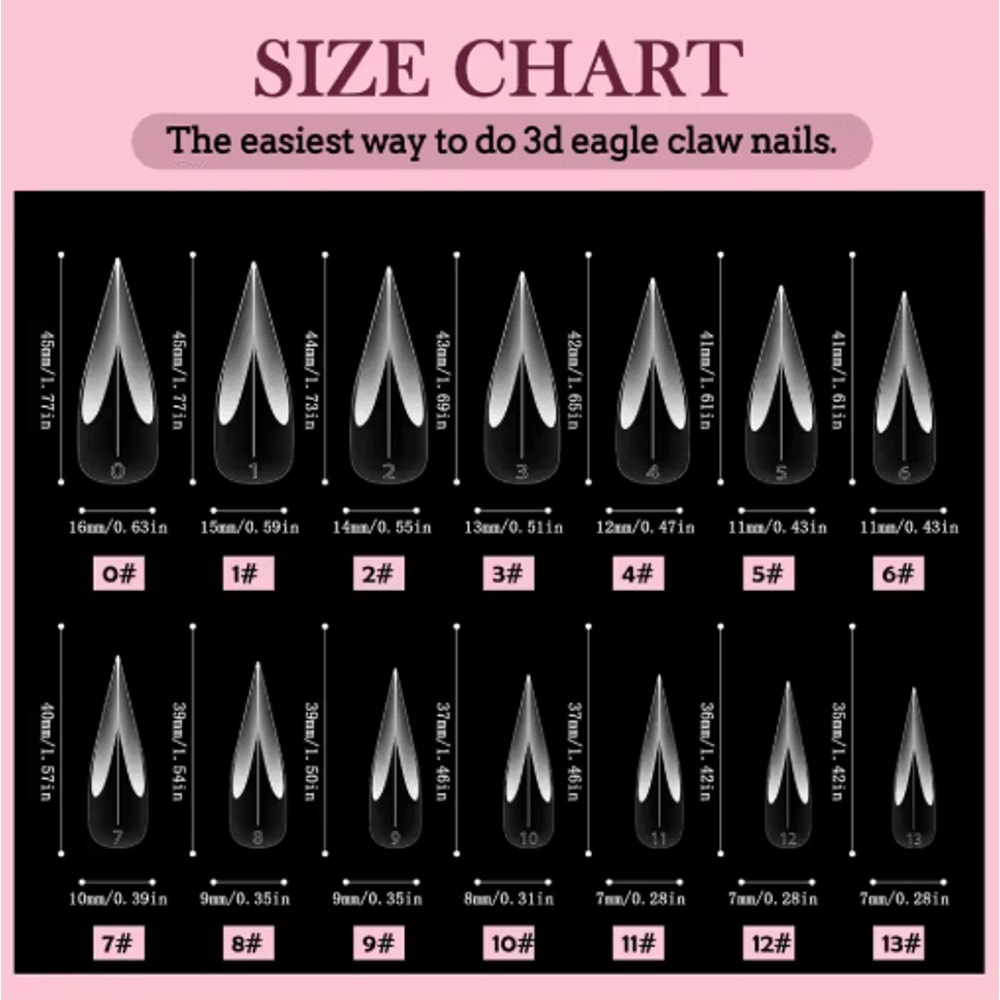 140PCS Reusable Nail Extension Tips Clear Dragon Claw Long Stiletto Press On Nails 3