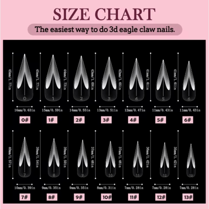 140PCS Reusable Nail Extension Tips Clear Dragon Claw Long Stiletto Press On Nails 3