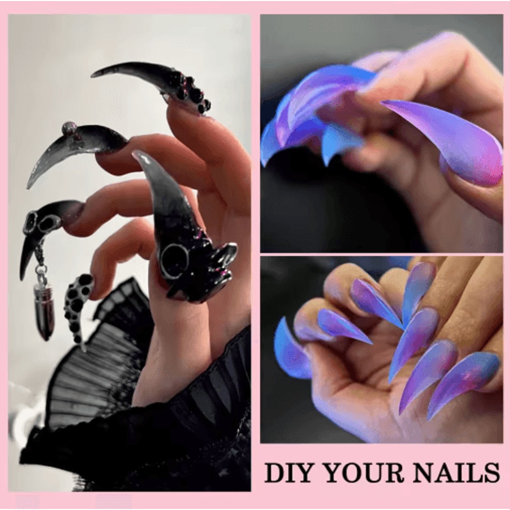 140PCS Reusable Nail Extension Tips Clear Dragon Claw Long Stiletto Press On Nails 4