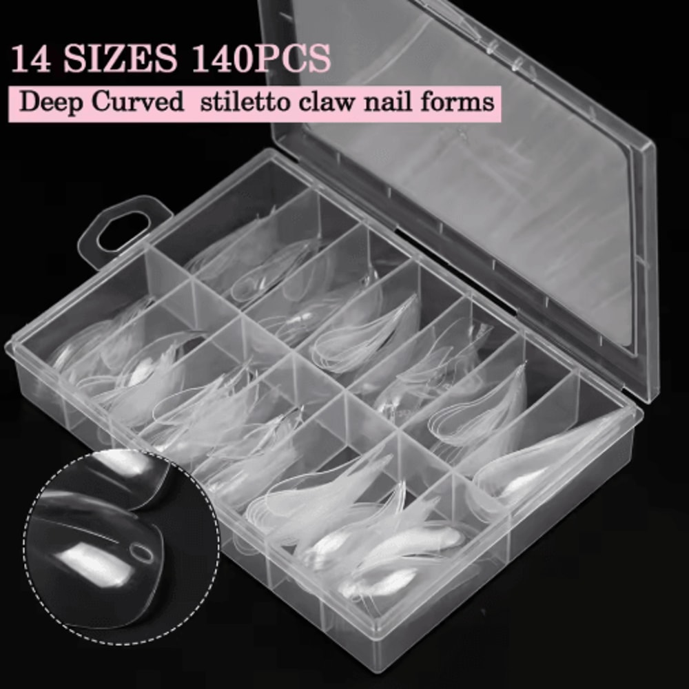 140PCS Reusable Nail Extension Tips Clear Dragon Claw Long Stiletto Press On Nails 5