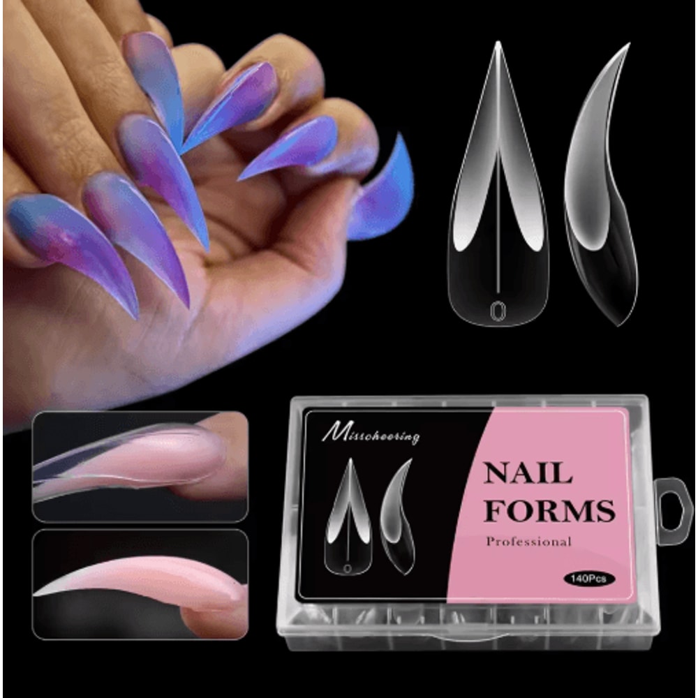 140PCS Reusable Nail Extension Tips Clear Dragon Claw Long Stiletto Press On Nails 0