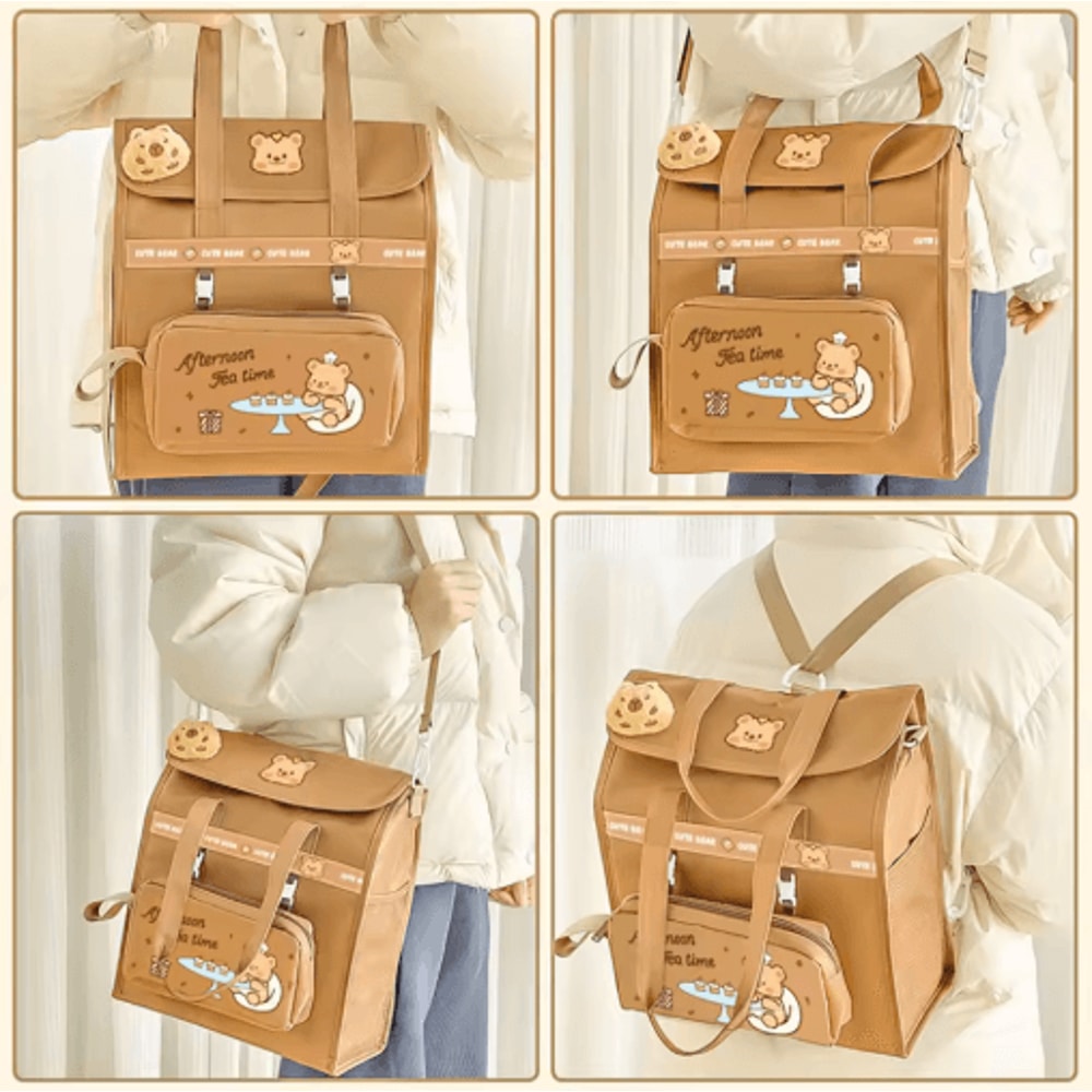 Cute Bear Backpack Large Capacity Student Bag With Detachable Strap For Kids And Teens 4